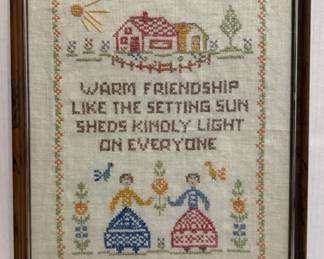 HandStitched Vintage Crossstitch on Linen, Framed