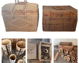 Picnic Baskets And Bamboo Dinnerware Set
