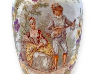 Vintage Pink Vase w Painted Courting Scene 