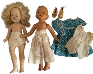 Two Vintage Dolls Dress Bonnet  More