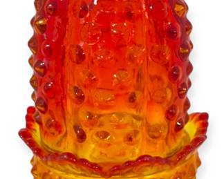 Fenton Amberina Hobnail Fairy Lamp Glows Under UV