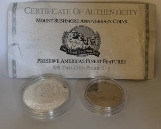 1991 Silver & Half Dollar Mount Rushmore Anniversary Coin