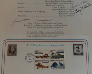 AUTOGRAPHED Bicentennial Stamp Program with four First Day Issue Stamps