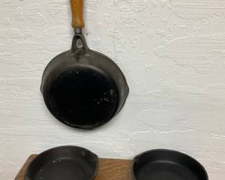 Trio of cast iron skillets