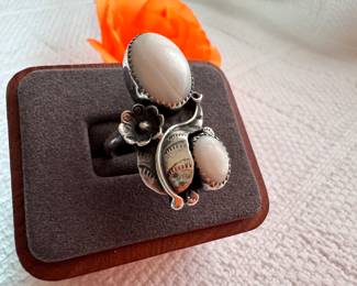 Artisan made stone and silver ring, unmarked