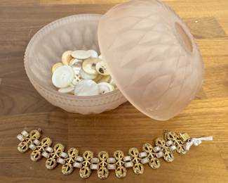 Vintage cosmetic jar and bracelet