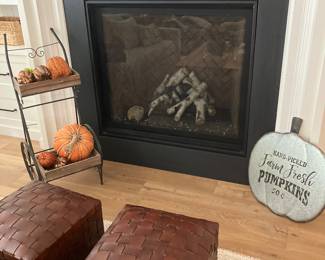 Pumpkin sign and metal decorative cart with pumpkins
