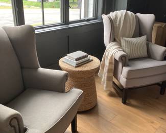 Two pottery grey wing chairs great condition