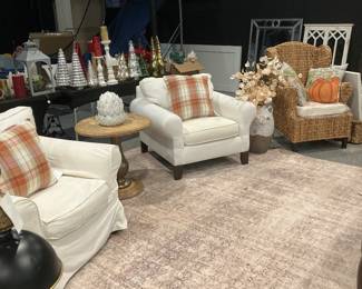 Two matching pottery barn chair can be used with slip covers or without o e is shown either the other one is showed without