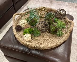 Ottoman to match sectional and decorative basket