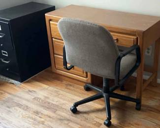 Stanley Wood Desk, Office Chair, Filing Cabinet