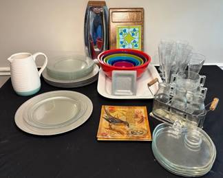 Assorted Vintage Kitchenware Entertaining ZAK , Etched Glass,  More