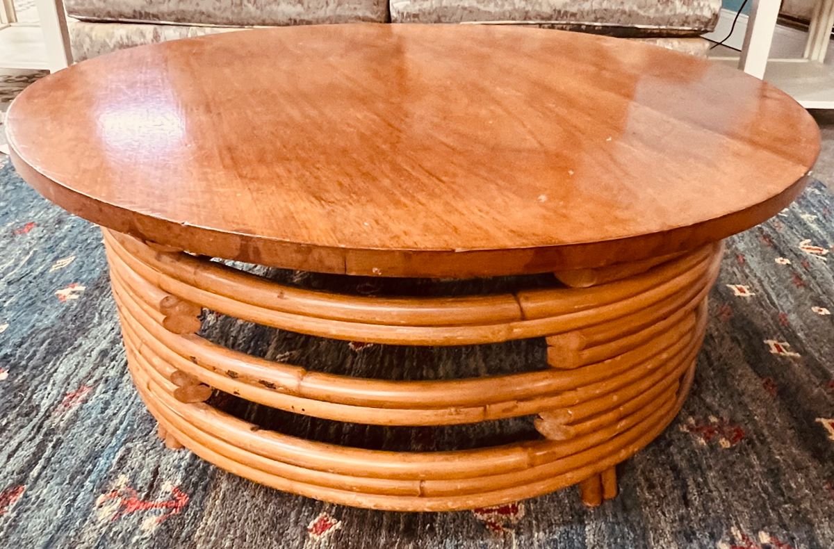 Awesome mid-century circular bamboo coffee table. More mid-century pieces in this sale.
