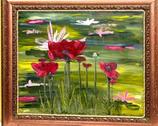 Poppies landscape painting on masonite
Lights up from behind