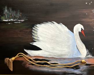 Mixed medium Swan on canvas by Sophie Pace