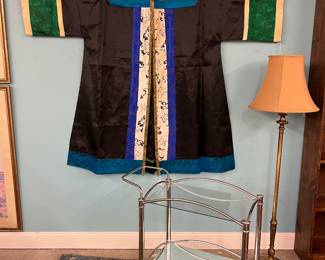 Japanese kimono, chrome and glass mid-century tea cart
