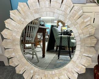 Large mother-of -pearl look round mirror