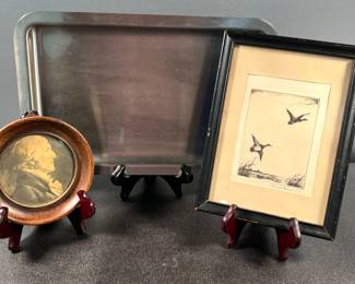 Yacht Club tray, framed image of Timothy Pickering, duck etching by George Great 