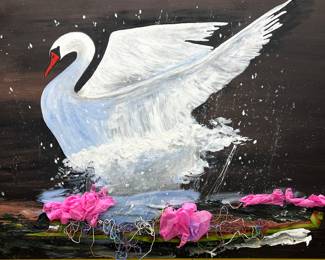 Large display of art by Sophie Pace. Many more of her mixed medium pieces below.