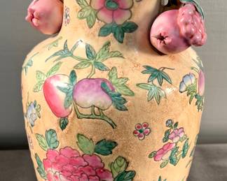 Vintage porcelain Chinese vase, applied pomegranate handles