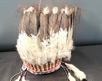 Native American Plains war bonnet construct by artist Sophie Pace