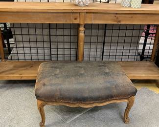 Sofa table, faux lizard stool