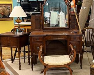 Dressing table with mirror, side table