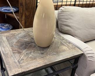 Pair of wood top end tables and matching lamps