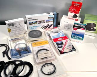 Lenses, lens filters, step down rings. Many never used.