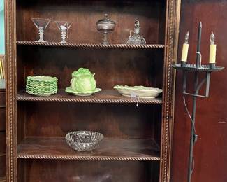Ornate 5 shelf bookcase and candle stand style electric lamp