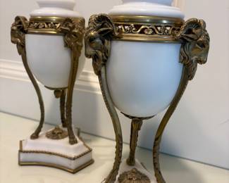 Pair of French Gilt Bronze and Marble Cassolettes 