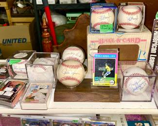 Signed baseballs, baseball cards