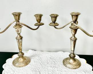 Gorham #808 Sterling silver candelabras, one is in need of repair at lower screw-on connection (see next picture)