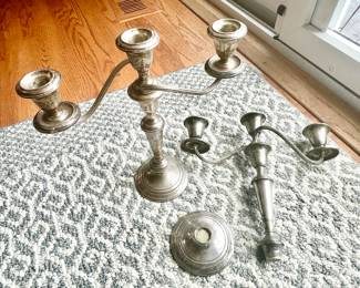 Gorham #808 Sterling Silver Candelabras, one is in need of repair at lower screw-on connection