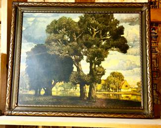 Antique print & frame dating to 1920's, Peaceful Countryside Scene