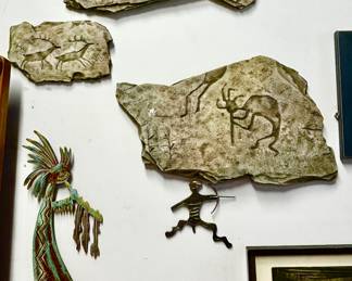 John Running Petroglyph frags, Robert Shields Metal Art Fluteplayer