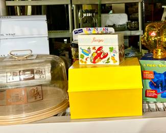 MCM kitchen collectibles, plastic piggy bank w/ original box