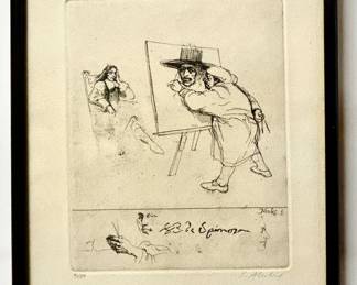 Vintage "Rembrandt Portrait of Spinoza" by Sigmund Abeles print, signed & numbered 32/50