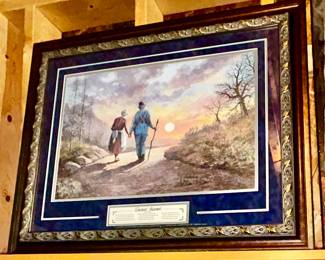 "Toward Sunset" print featuring an elderly couple walking toward the sunset! Beautifully framed!