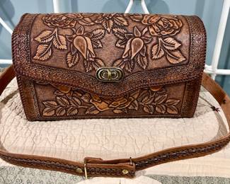Large vintage leather tooled purse