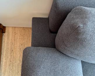B & B Italia-Style Three Seat Contemporary Sofa Custom Upholstered in Grey Wool Fabric with Down-Cushions. Measures 96" W x 36" D. Photo 5 of 5.