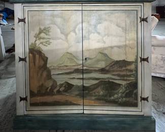French Provincial Two Door Cabinet With Landscape Mural -2 Available. One Has Interior Shelf; One Is Missing Interior Shelf. Photo 1 of 5.