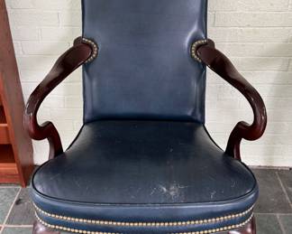 Pair of Queen Anne Style Hancock & Moore Leather Arm Chairs with Nailhead Trim and Pad Feet. Each Measures 28" W x 28" D 20" Seat Height. Photo 2 of 6.
