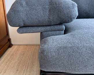 B & B Italia-Style Three Seat Contemporary Sofa Custom Upholstered in Grey Wool Fabric with Down-Cushions. Measures 96" W x 36" D. Photo 4 of 5.