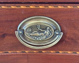 Antique Mahogany Buffet with Satinwood Inlay & Pen & Ink Detail. Measures 67" W x 26" x 40" H. Photo 4 of 5.