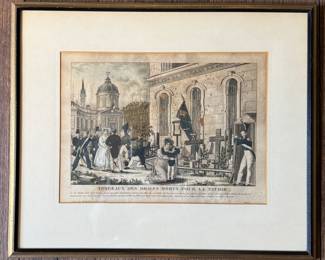 Antique Hand-Colored Etching "Tombeaux Des Braves Mortes Pour La Patrie."