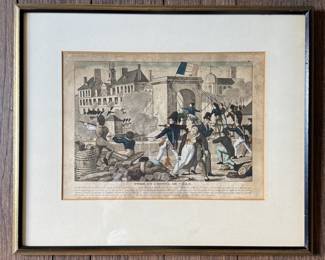 Antique Hand-Painted Etching "Prise De L'Hotel De Ville."
