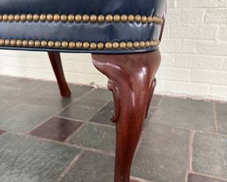 Pair of Queen Anne Style Hancock & Moore Leather Arm Chairs with Nailhead Trim and Pad Feet. Each Measures 28" W x 28" D 20" Seat Height. Photo 5 of 6.