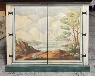 French Provincial Two Door Cabinet With Landscape Mural -2 Available. One Has Interior Shelf; One Is Missing Interior Shelf. Photo 2 of 5.