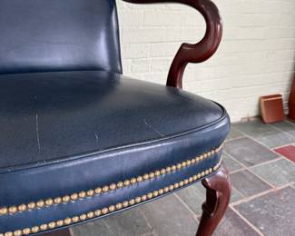 Pair of Queen Anne Style Hancock & Moore Leather Arm Chairs with Nailhead Trim and Pad Feet. Each Measures 28" W x 28" D 20" Seat Height. Photo 4 of 6.